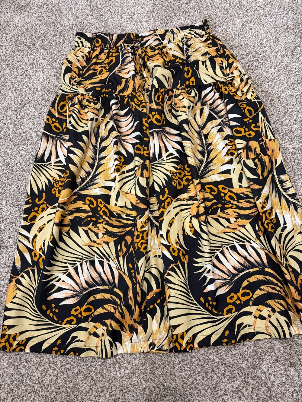 Woven Black & Gold Tropical Maxi Skirt